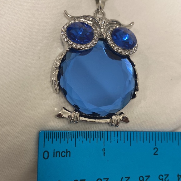 Owl necklace long chain pendant silver blue. New - Picture 4 of 6